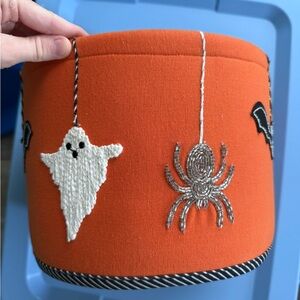 Orange Halloween Basket with Ghost and Spider